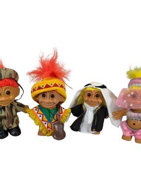 Vintage Russ Troll Dolls Lot of 4 Military Mariachi Genie Arabian Costume 90s